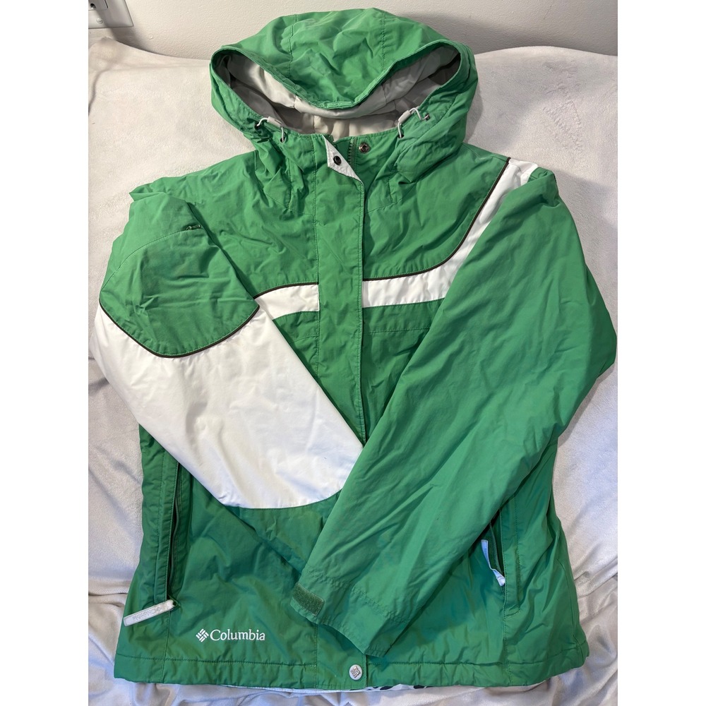 Columbia Sportswear Womens Green White Hooded Insulated Ski Jacket XL5844 Size M